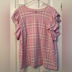 Misses XL linen blend top double ruffles barely worn - a new day 22”PtP
